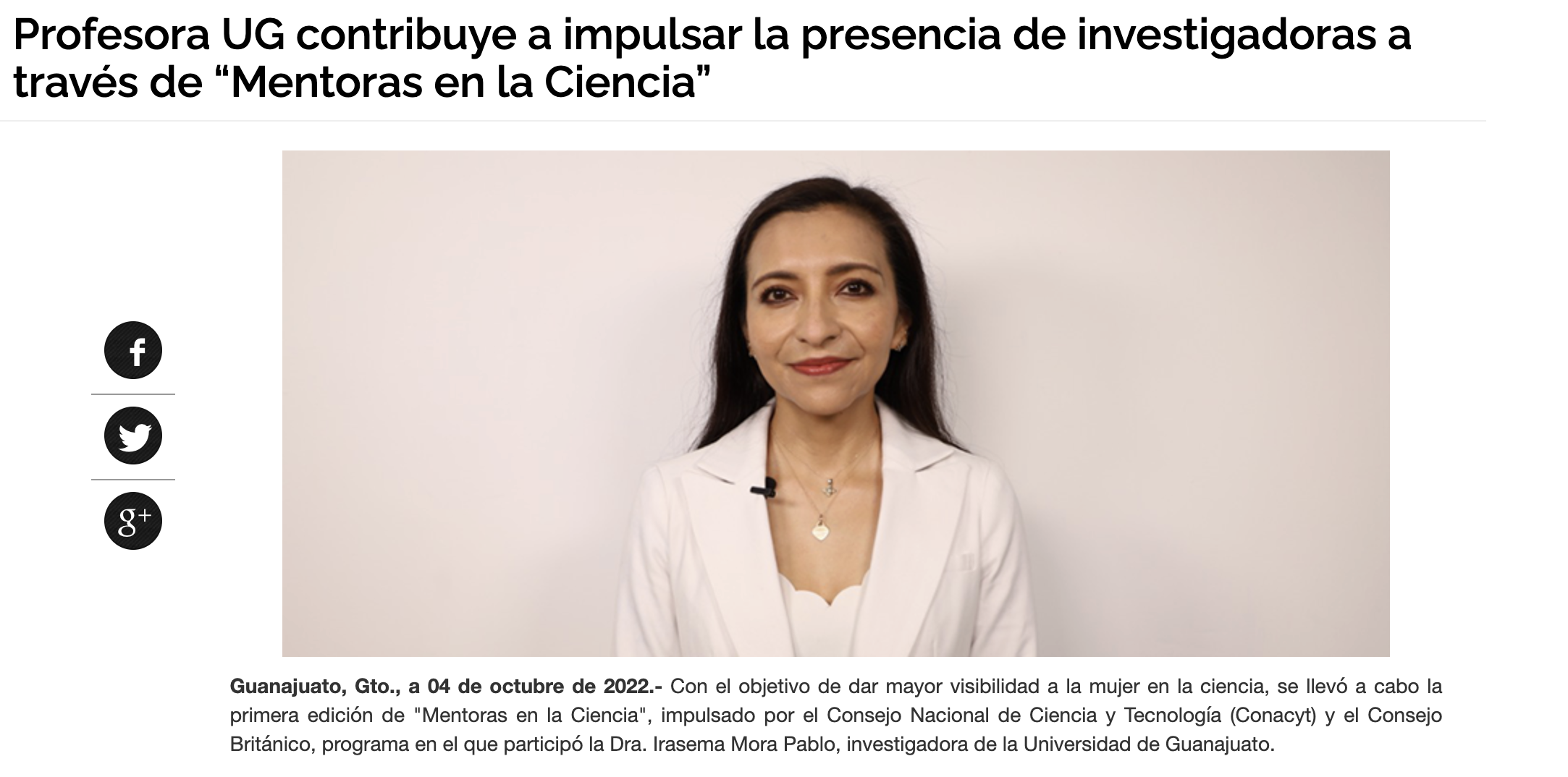 Profesora UG contribuye a impulsar la presencia de investigadoras a través de “Mentoras de la Ciencia”